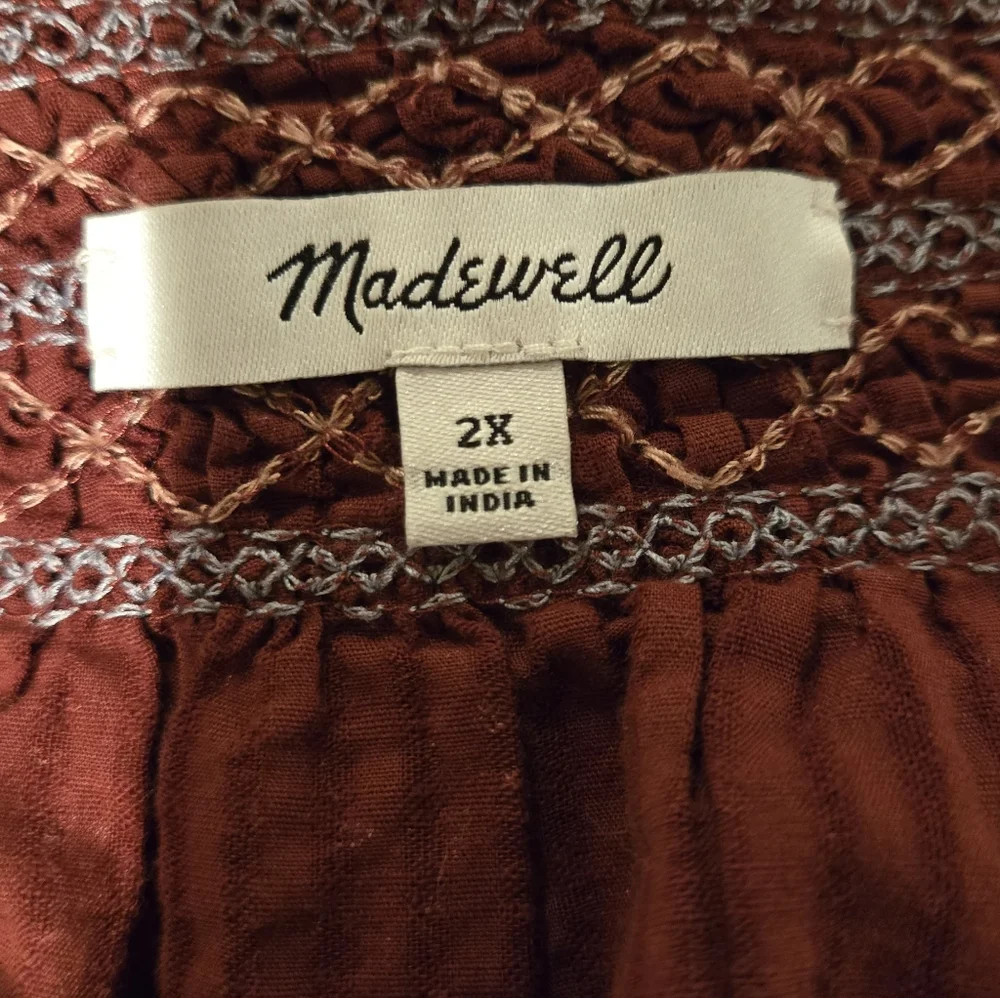 👓Madewell Cinnamon Brown Floral Blouse with Square Neckline - Picture 2 of 4